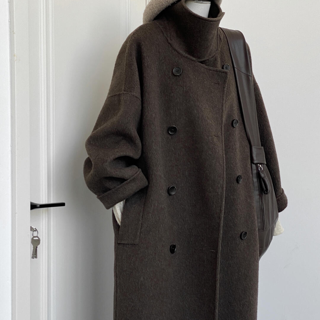 立领双面宽松双排扣2025秋冬新款长款羊毛外套女,女装/女士精品,羽绒服,淘宝优惠券,粉丝福利购,淘宝优惠卷