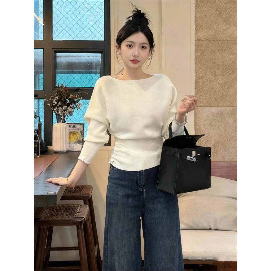 法式一字肩白色针织衫女秋冬季设计感收腰毛衣内搭打底衫短款上衣,女装/女士精品,毛针织衫,淘宝优惠券,粉丝福利购,淘宝优惠卷