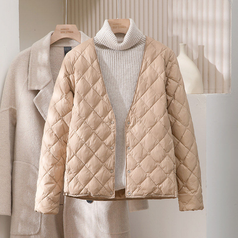 羽绒内胆女短款薄款修身秋冬内穿羽绒服女款轻薄V领大衣内搭外套