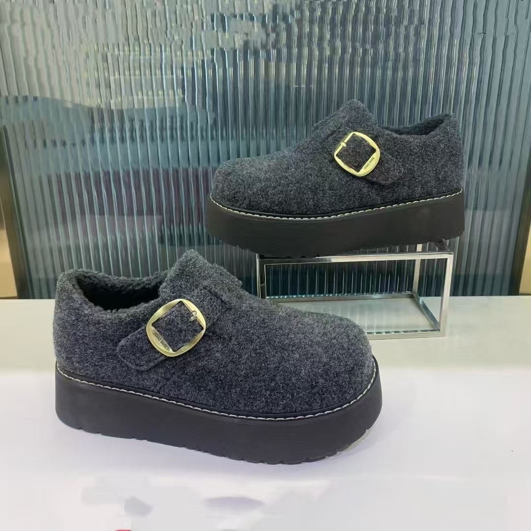 2025冬款 时尚高级感勃肯鞋羊绒呢增高厚底圆头保暖绒休闲鞋107-9