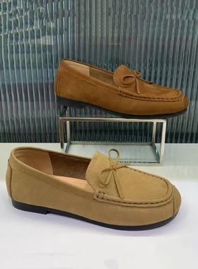 2025秋款 经典时尚乐福豆豆鞋牛巴戈蝴蝶结软底软面真皮单鞋18765