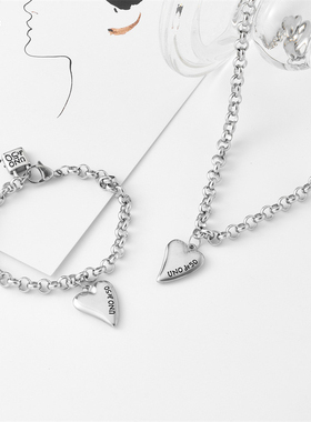 U50不锈钢手链欧美跨境BO链竹节链刻字桃心锁头男女式不锈钢项链