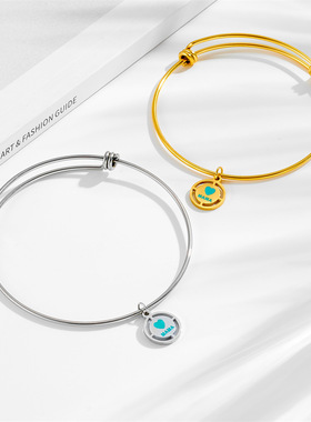 小熊家MAMA女生节日礼物不锈钢手镯女式热销桃心滴油弹力手镯