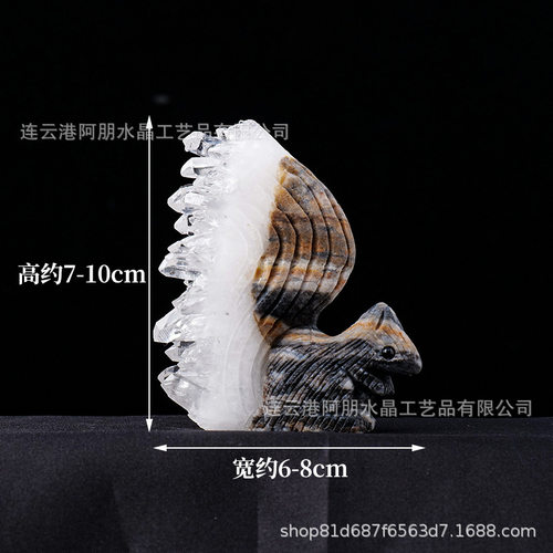 天然白水晶晶簇小松鼠摆件 原石矿标雕刻水晶工艺品装饰摆件