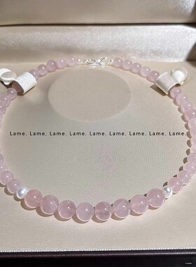 天然马达加斯加粉水晶项链女夏珍珠锁骨链小众感温柔甜美颈链