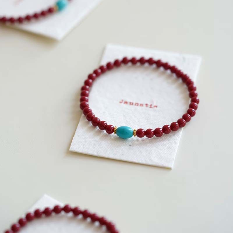 「岁迎」天然朱砂绿松石新中式国风招财手串叠戴感串珠手链女