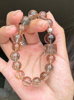 一ye暴富天然黑金超七方糖水晶手串旺财运招财转运发晶串珠手链