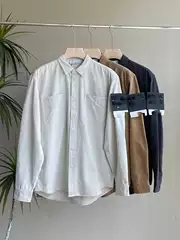 Badge Overshirt Washed Armband Shirt, Solid Color, Simple and Versatile