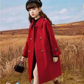 韩版 洋气中大童中长款 外套潮 儿童呢大衣新款 女童毛呢外套加厚冬款