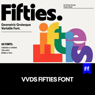 VVDS Fifties 无衬线英文字体家族logo标识排版版式字体安装mac