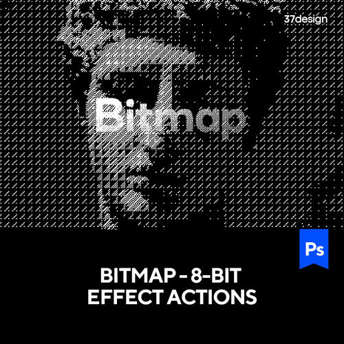 Bitmap潮流复古8位矩阵阵列图像像素化ps动作素材源文件