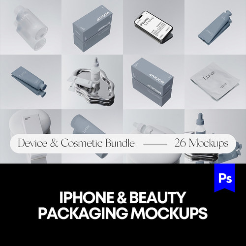 23款iPhone智能设备UI屏幕界面设计化妆品包装效果展示样机mockup