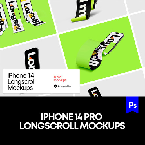 8款iPhone14 Pro手机3D长图页面UI设计效果展示样机mockup模版