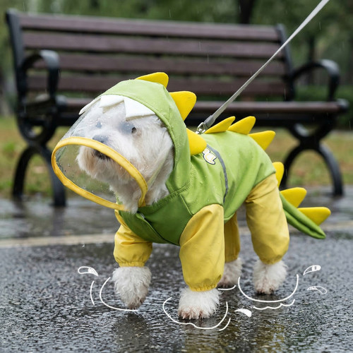 泰迪比熊中小型犬恐龙雨衣大狗四脚防水全包柯基博美宠物小狗衣服