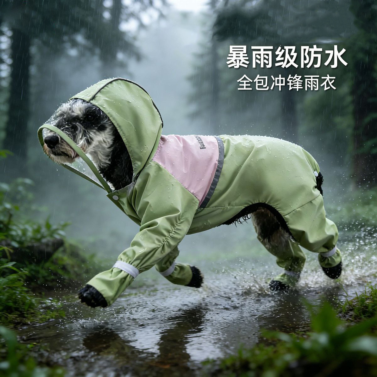 宠物狗狗外出雨衣时尚拼接简约四脚尾巴全包可牵引小型犬比熊雨披