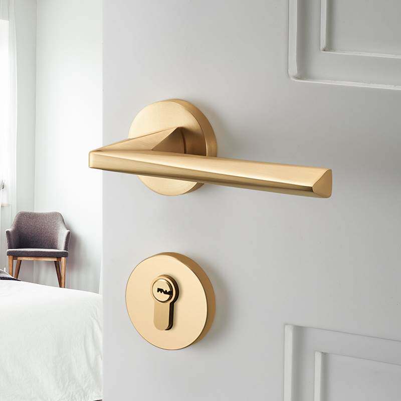 金色门锁室内家用房间门锁磁吸静音卧室门把手拉丝分体锁具木门锁