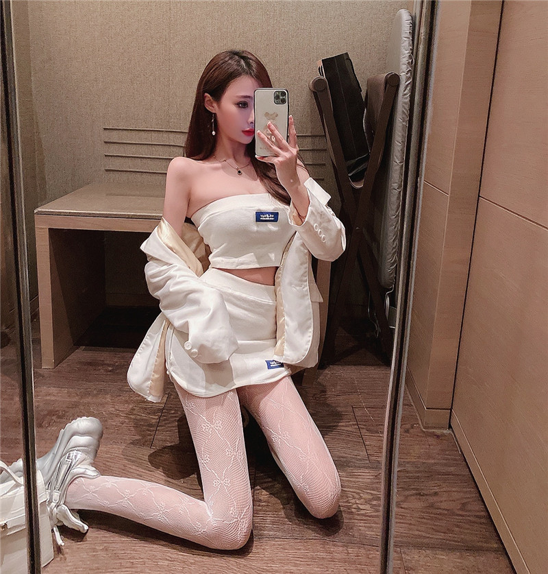 白色丝袜蝴蝶结长款渔网袜