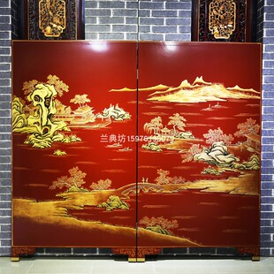 饰画移动落地折屏大堂漆画可定制 中式 古典酒店家居屏风隔断背景装