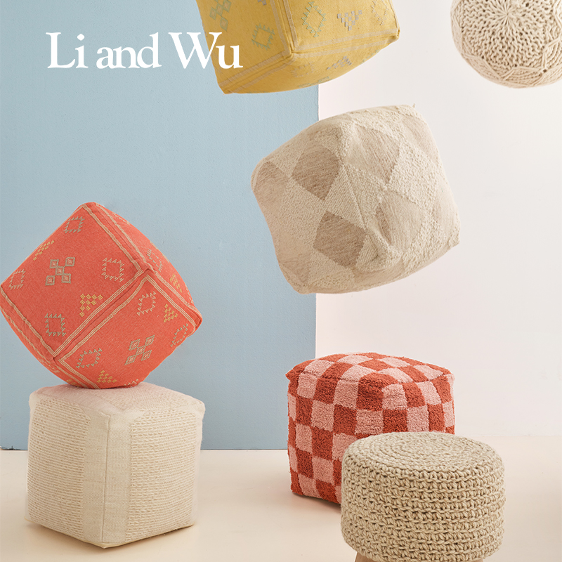 LiandWu里屋 印度进口手工羊毛坐墩客厅蒲团法式复古墩子中古脚凳