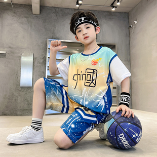 儿童篮球服夏季男童运动套装2025新款中大童男孩速干短袖训练球衣