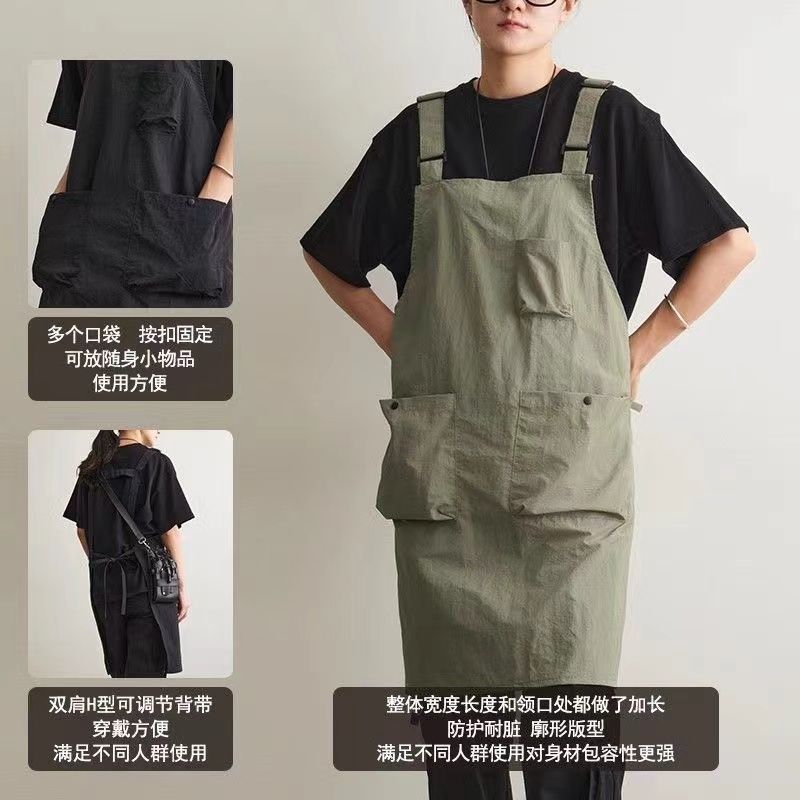 时尚新款多口袋围裙烧烤餐饮理发咖啡饭店防泼水工作服务员定制