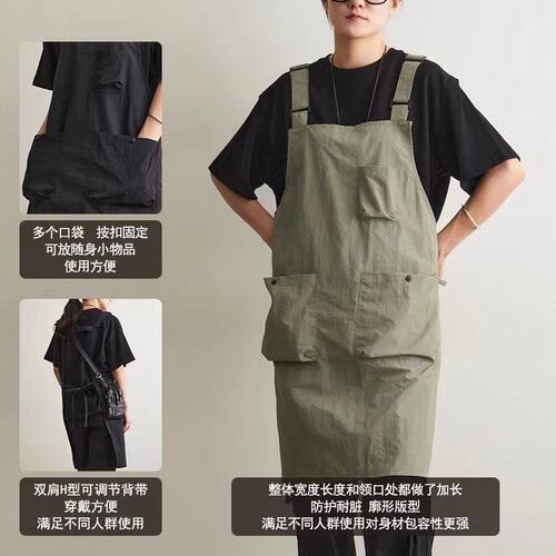 时尚新款多口袋围裙烧烤餐饮理发咖啡饭店防泼水工作服务员定制