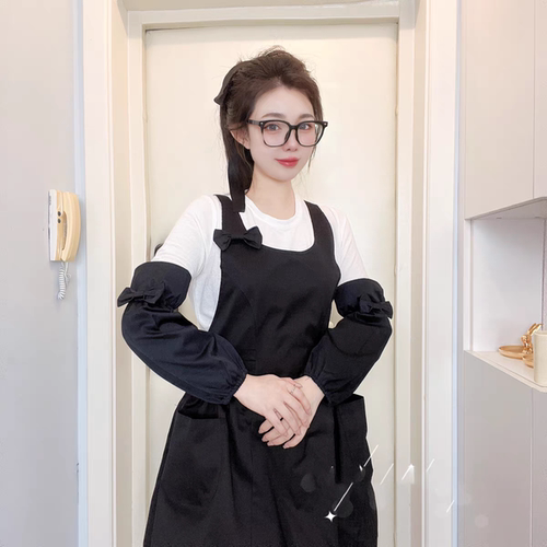 姜妍同款围裙新款灰色米色蝴蝶结工作服可印字美甲漂亮可爱时尚