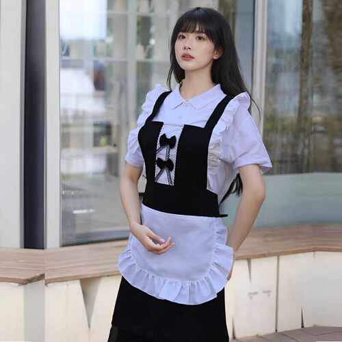 抖音爆款新款日系萝莉家用厨房网红仆围裙美甲店员工作服可印字