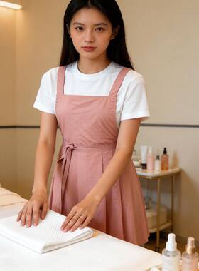 改良版中国风围裙女印字定制美甲店家用厨房围腰茶艺师花艺店甜美