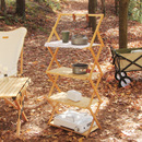 户外露营便携置物架野餐烧烤多功能自驾游日式 竹木折叠多层小桌子