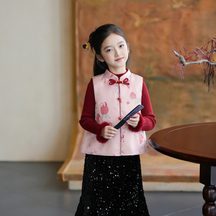 53975女童中国风马甲拜年服汉服2026春季新款儿童喜庆新年服背心