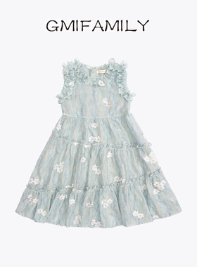 53505夏季女童连衣裙2025童装网纱花朵刺绣裙子气质儿童背心裙