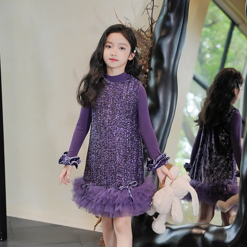 女童连衣裙2025秋装新款儿童亮片背心裙女宝宝生日礼服公主裙子