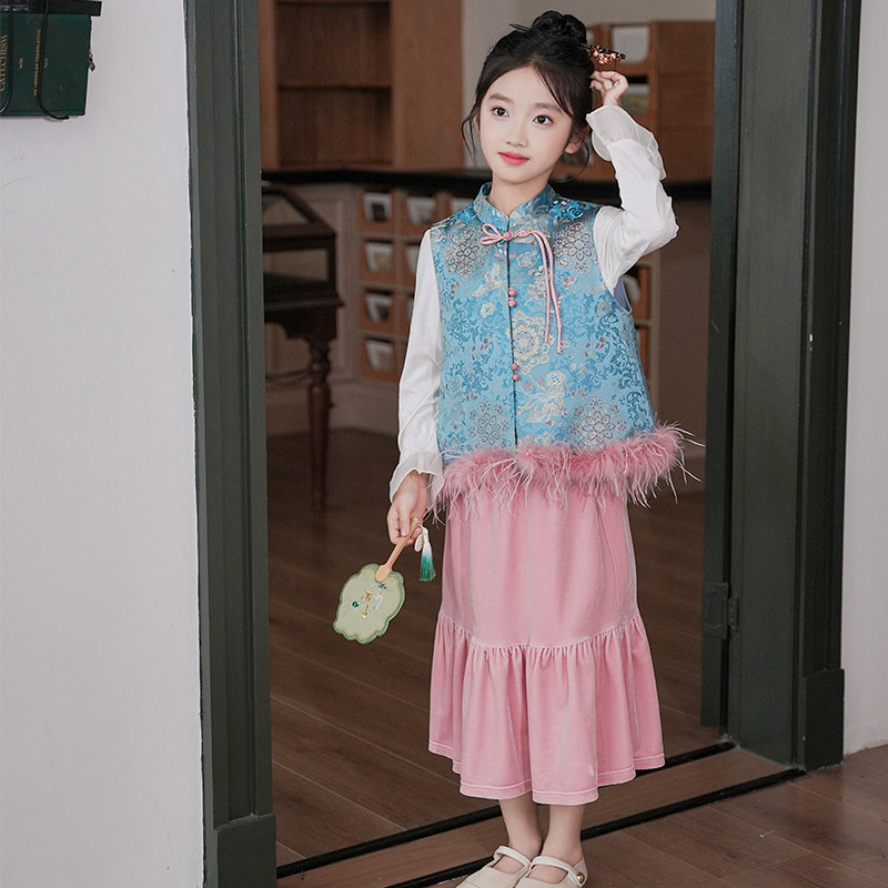 女套装童中国风汉服马甲裙子两件套新中式秋装2025新款古风唐装,童装/婴儿装/亲子装,汉服,淘宝优惠券,粉丝福利购,淘宝优惠卷