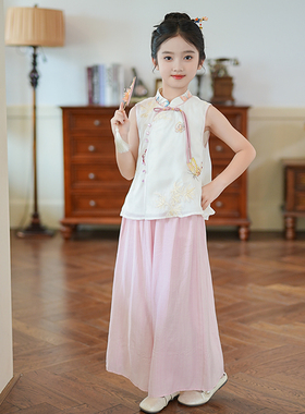 80699女童中国风2026夏季新款儿童洋气刺绣汉服套装新中式两件套