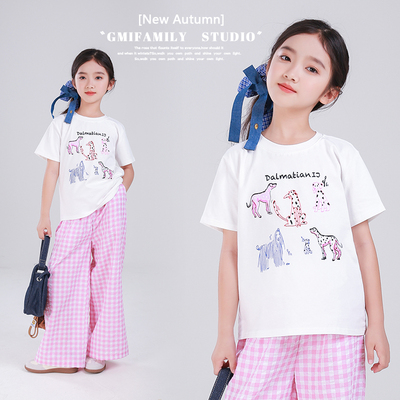 80605女童T恤短袖设计感印花2025夏季中大童软糯透气宽松百搭上衣