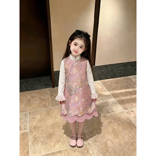 女童国风旗袍裙新中式古装连衣裙小童秋冬季2026新款儿童背心裙子
