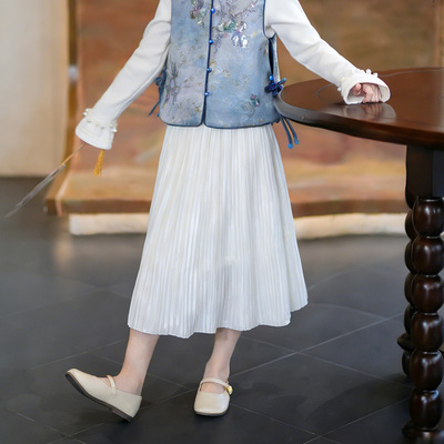 54063女童休闲长裙仙气女孩百褶裙子2026春季新款儿童洋气半身裙