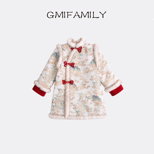 女童连衣裙秋冬新款保暖裙子2025新款儿童新中式国风加厚棉服裙