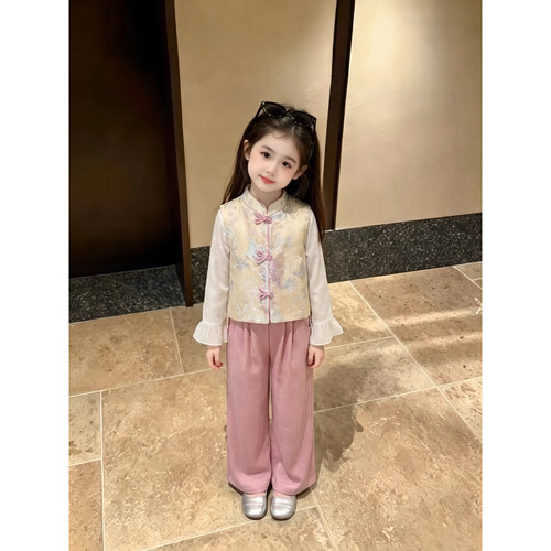 女童汉服马甲套装2026早秋穿搭新款古风唐装儿童礼服两件套