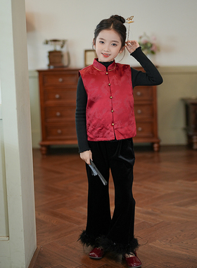 女童国风马甲拜年服唐装上衣2026秋冬新款儿童复古新中式童装衣服