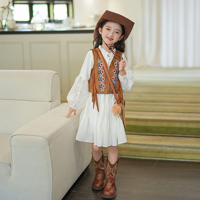 2025秋季新款波西米亚拍照衣服女童公主连衣裙女宝宝早秋套装裙子