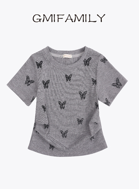 53418夏季2025新款女童纯棉时尚简约印花圆领针织T恤女孩夏天上衣