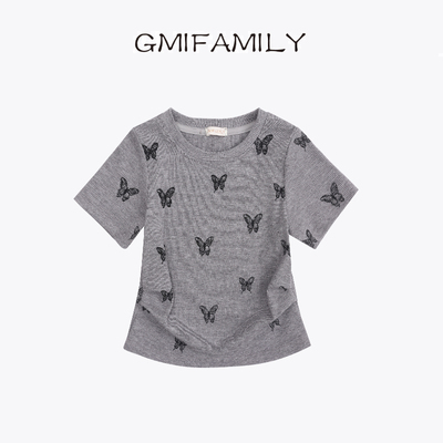 53418夏季2026新款女童纯棉时尚简约印花圆领针织T恤女孩夏天上衣