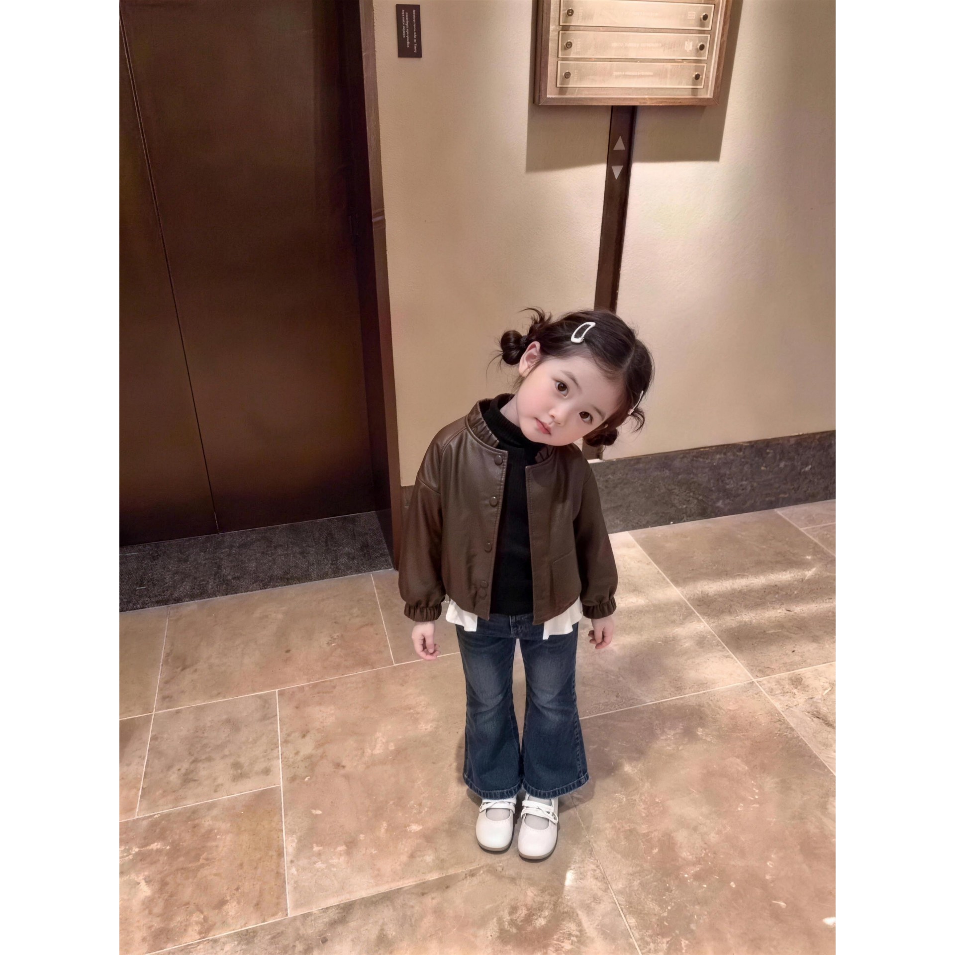 女童皮衣春秋新款女宝宝时尚休闲百搭夹克小女孩春季上衣外套开衫