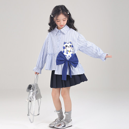 女童衬衫春秋款2026儿童春装女孩蝴蝶结上衣中大童衬衣超好看小衫