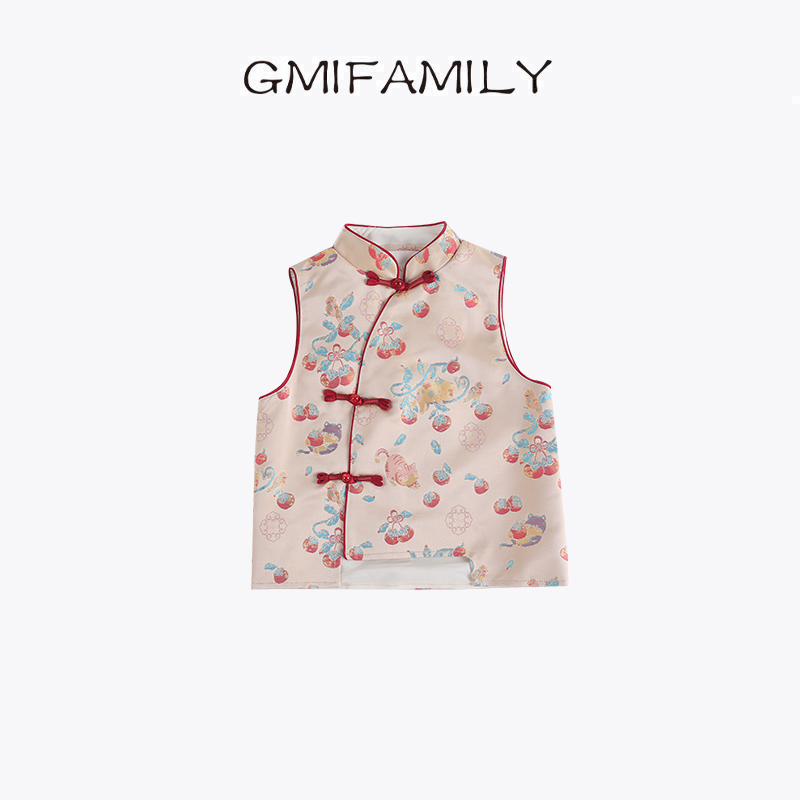 儿童2025新款马甲女宝宝秋装新中式国风盘扣女童汉服背心短款外套