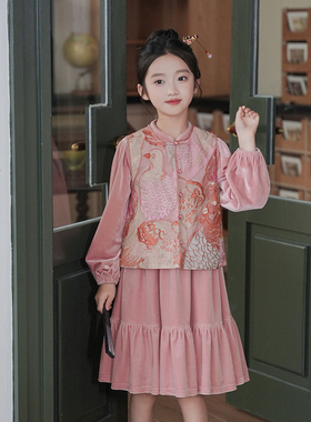 女童汉服2026春季新款国风新中式汉服马甲儿童套装日常可穿古装