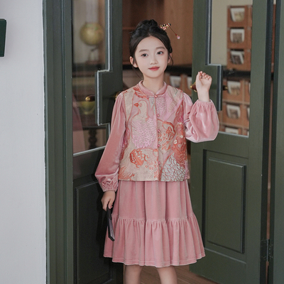 女童汉服2025秋季新款国风新中式汉服马甲儿童套装日常可穿古装