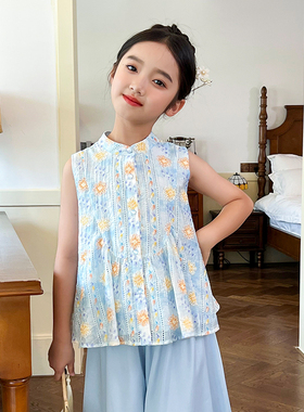 53790女童套装洋气甜美娃娃衫两件套2025夏季新款衬衫阔腿裤童装